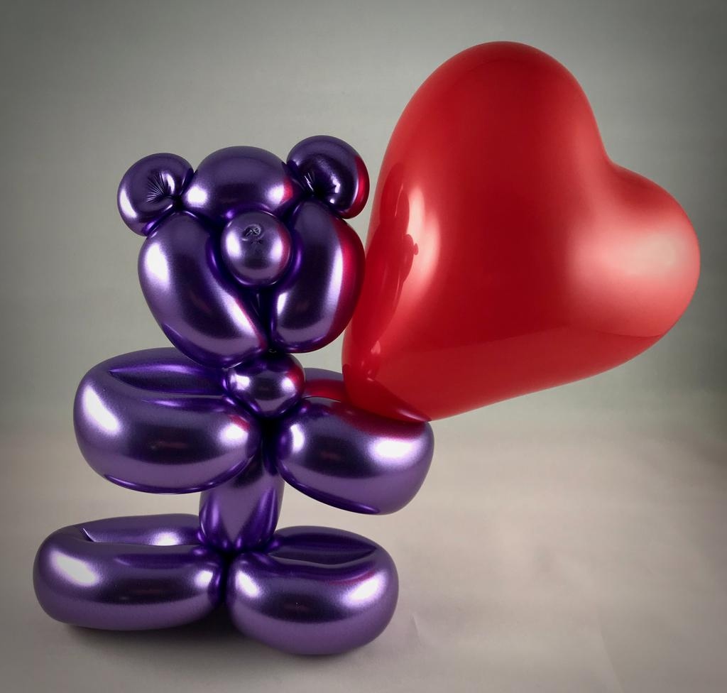 Teddy Bear with Heart Balloon Art